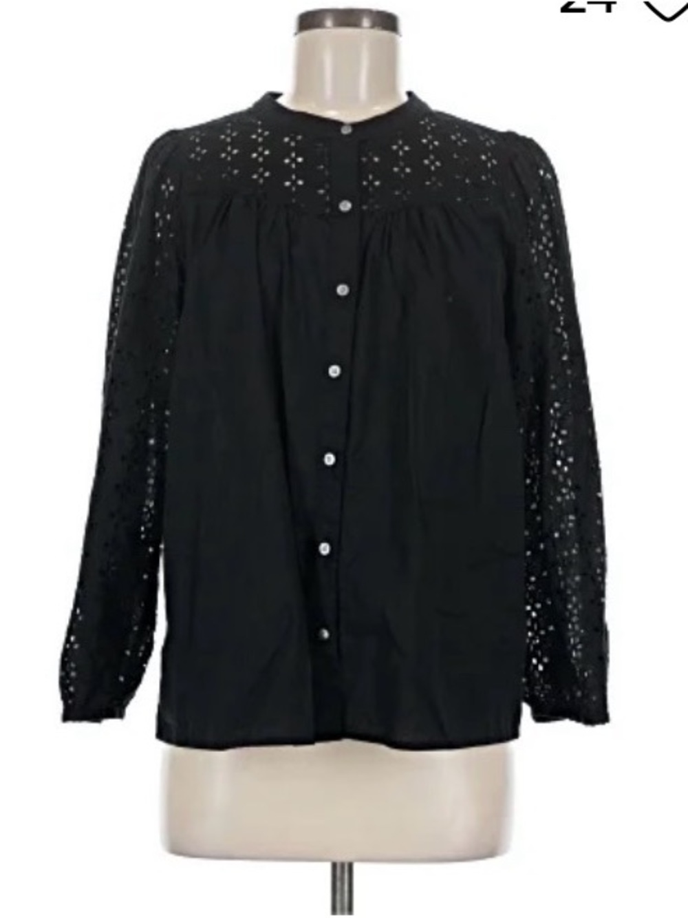 J. Crew Factory Black Eyelet Button-Front Blouse